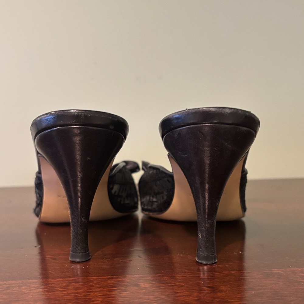 Black Mesh and Leather Bow Detail Heels - Picture 3 of 8